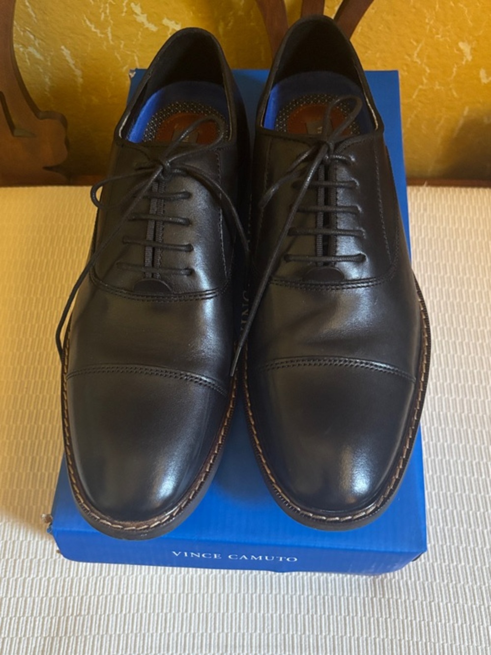 Vince Camuto Men's Black Leather Cap-Toe Derby Lace-Ups VM-L Oxley-M. 3x worn